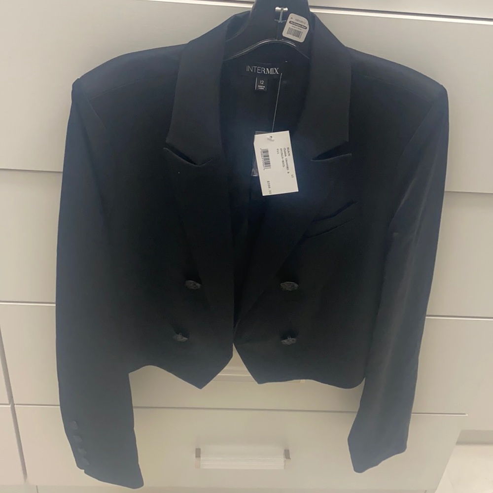 INTERMIX CLARA CROPPED DOUBLE-BREASTED BLAZER, 12